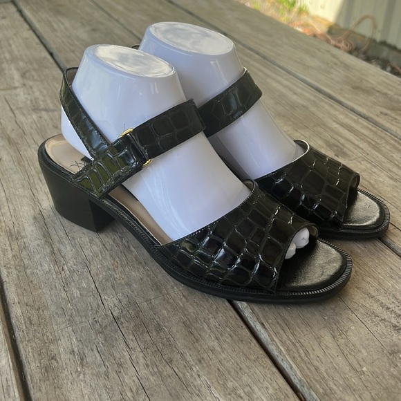 Ipanema Black Croc Leather Sandals Size 9 – Square Toe, Block Heel, Y2K - Picture 3 of 10